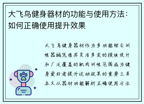 大飞鸟健身器材的功能与使用方法：如何正确使用提升效果