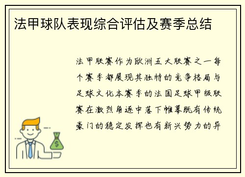 法甲球队表现综合评估及赛季总结
